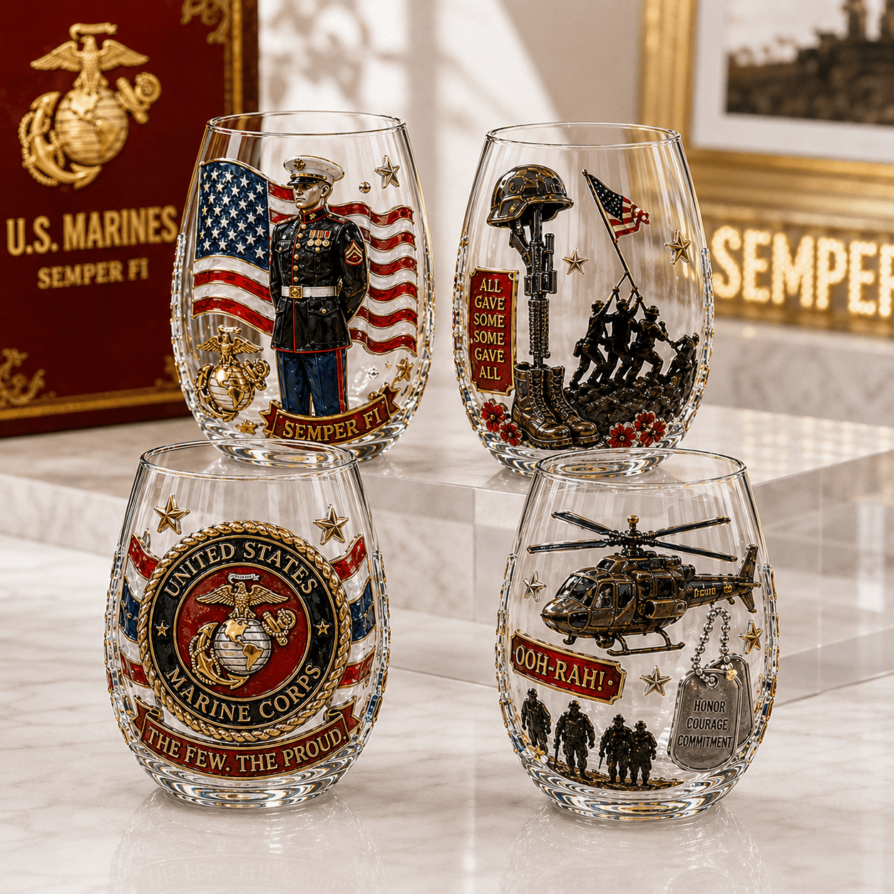 Premium USMC Stemless Wine Glass Set TTTT
