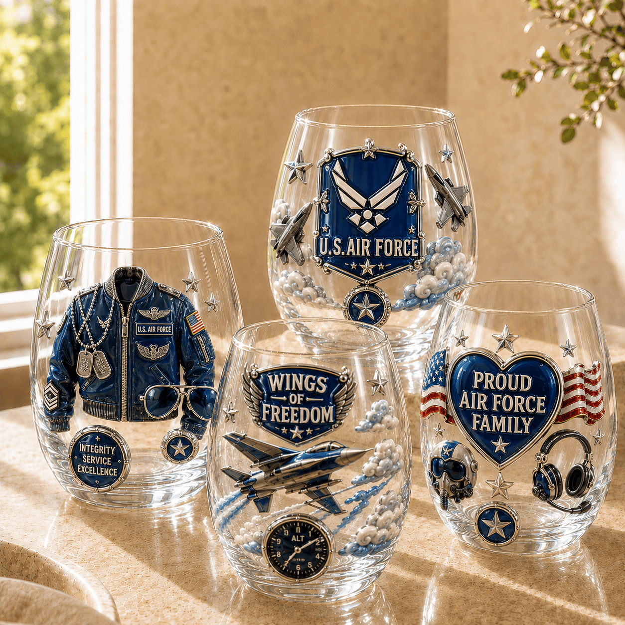 Premium USAF Stemless Wine Glass Set TTTT